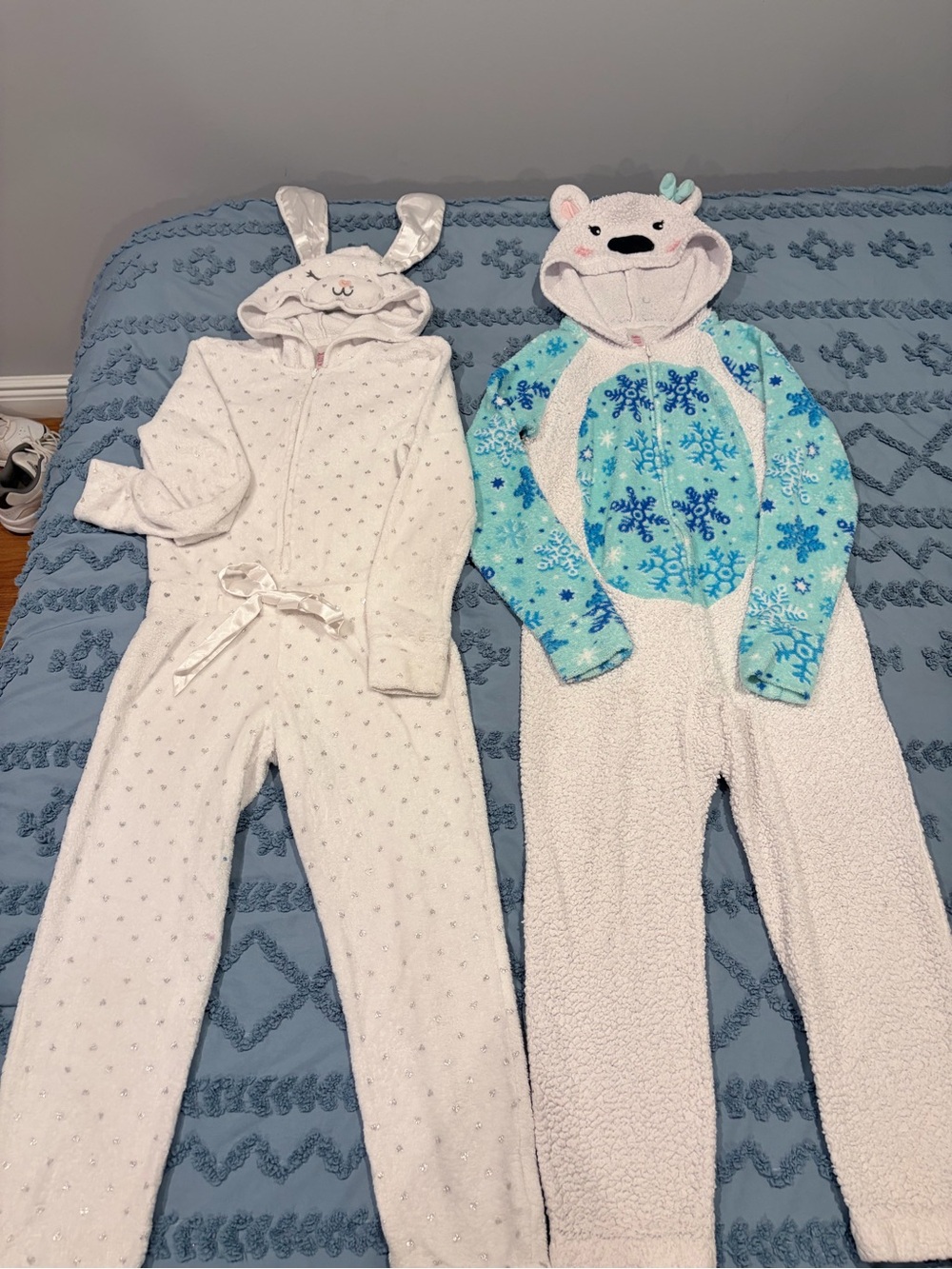 Justice Girls Fleece Hooded One-Piece Pajama Bundle Size 10 Bunny & Polar Bear